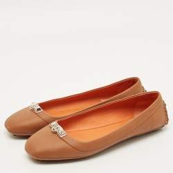 Pre Owned Hermes Brown Leather Liberty Ballet Flats Size 40