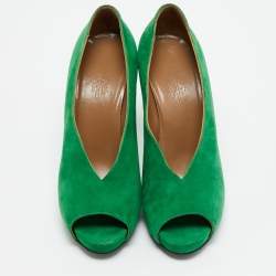مملوكة مسبقًا حذاء كعب عالي هيرمس شامواه أخضر مقدمة مفتوحة مقاس 40