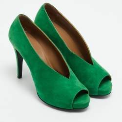 مملوكة مسبقًا حذاء كعب عالي هيرمس شامواه أخضر مقدمة مفتوحة مقاس 40