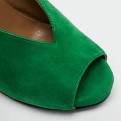 مملوكة مسبقًا حذاء كعب عالي هيرمس شامواه أخضر مقدمة مفتوحة مقاس 40