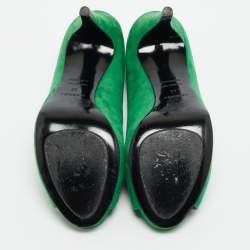 مملوكة مسبقًا حذاء كعب عالي هيرمس شامواه أخضر مقدمة مفتوحة مقاس 40