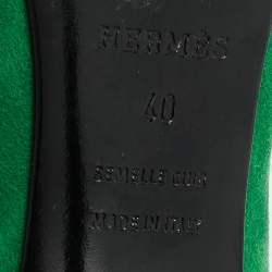 مملوكة مسبقًا حذاء كعب عالي هيرمس شامواه أخضر مقدمة مفتوحة مقاس 40