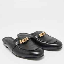 Pre Owned صندل مولز هيرمس أوه زد مطللي بلاديوم جلد أسود مقاس 38