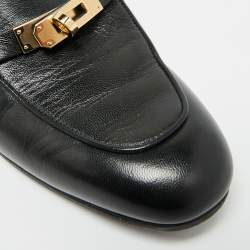 Pre Owned صندل مولز هيرمس أوه زد مطللي بلاديوم جلد أسود مقاس 38