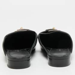 Pre Owned صندل مولز هيرمس أوه زد مطللي بلاديوم جلد أسود مقاس 38