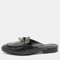 Pre Owned صندل مولز هيرمس أوه زد مطللي بلاديوم جلد أسود مقاس 38