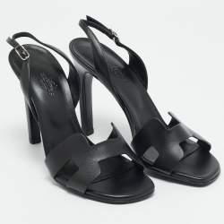 مملوكة مسبقًا صندل هيرميس نايْت فتحة كعب جلد أسود مقاس 37.5