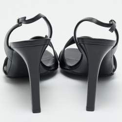 مملوكة مسبقًا صندل هيرميس نايْت فتحة كعب جلد أسود مقاس 37.5