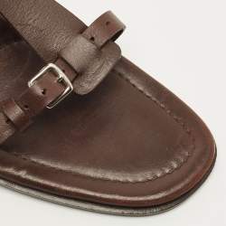 مملوكة مسبقًا Hermès Size 39.5 Dark Brown Leather Ankle Strap Sandals