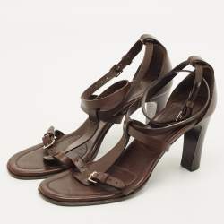 مملوكة مسبقًا Hermès Size 39.5 Dark Brown Leather Ankle Strap Sandals