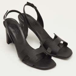 مملوكة مسبقًا Hermes Night Size 40.5 Black Leather Slingback Sandals