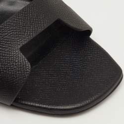 مملوكة مسبقًا Hermes Night Size 40.5 Black Leather Slingback Sandals