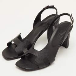 مملوكة مسبقًا Hermes Night Size 40.5 Black Leather Slingback Sandals