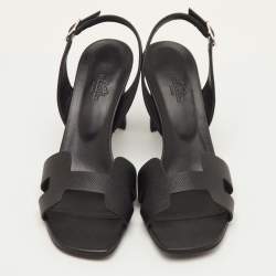 مملوكة مسبقًا Hermes Night Size 40.5 Black Leather Slingback Sandals