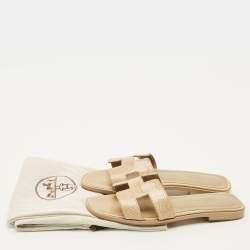 Pre Owned صندل فلات هيرمس أوران جلد أبيض مقاس 38