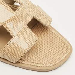 Pre Owned صندل فلات هيرمس أوران جلد أبيض مقاس 38