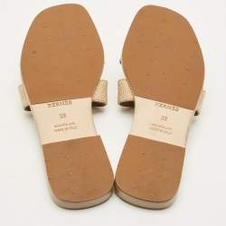 Pre Owned صندل فلات هيرمس أوران جلد أبيض مقاس 38