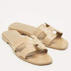 Pre Owned صندل فلات هيرمس أوران جلد أبيض مقاس 38