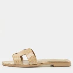 Pre Owned صندل فلات هيرمس أوران جلد أبيض مقاس 38