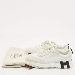 مملوكة مسبقًا حذاء رياضي هيرمس بونسنج جلد شامواه رمادي/أبيض منخفض من أعلى مقاس 38