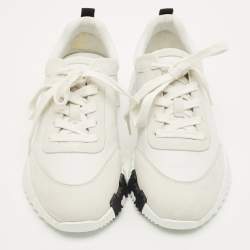 مملوكة مسبقًا حذاء رياضي هيرمس بونسنج جلد شامواه رمادي/أبيض منخفض من أعلى مقاس 38