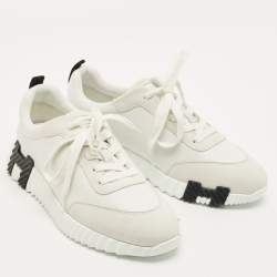 مملوكة مسبقًا حذاء رياضي هيرمس بونسنج جلد شامواه رمادي/أبيض منخفض من أعلى مقاس 38