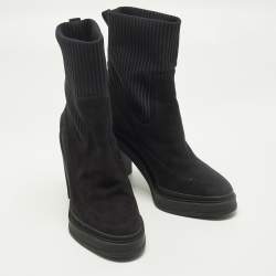 مملوكة مسبقًا حذاء بوت كاحل هيرمس سان جيرمان جلد أسود كعب سميك مقاس 39 