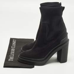 مملوكة مسبقًا حذاء بوت كاحل هيرمس سان جيرمان جلد أسود كعب سميك مقاس 39 