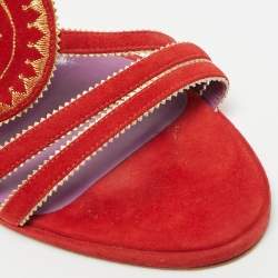 Pre Owned صندل هيرمس سويدي أحمر مطرز برباط مقاس 37