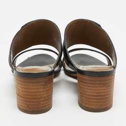 Pre Owned Hermes Ovation Size 36.5 Black Leather Slide Sandals