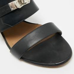 Pre Owned Hermes Ovation Size 36.5 Black Leather Slide Sandals