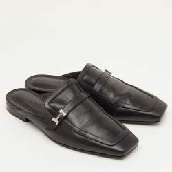 مملوكة مسبقًا Hermes Groupie Size 36 Black Leather Flat Mules