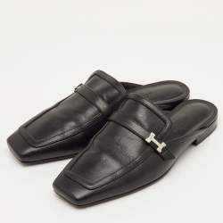مملوكة مسبقًا Hermes Groupie Size 36 Black Leather Flat Mules