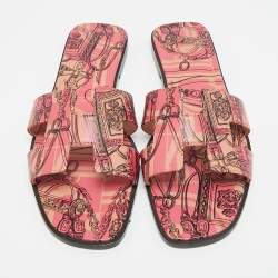 مملوكة مسبقًا Hermes Oran Size 39.5 Two Tone Leather Flat Sandals