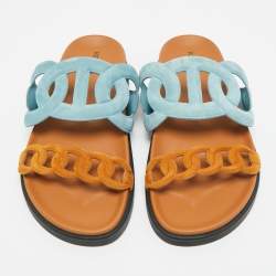 Pre Owned صندل هيرمس سحاب شمواه أزرق مقاس إكسترا 37.5