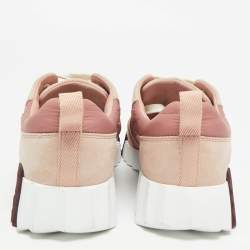 Pre Owned حذاء رياضي هيرمس بونس مقاس 37.5 دانتيل نايلون وردي وسويدي