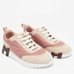 Pre Owned حذاء رياضي هيرمس بونس مقاس 37.5 دانتيل نايلون وردي وسويدي