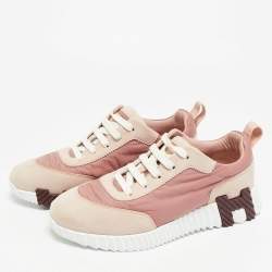 Pre Owned حذاء رياضي هيرمس بونس مقاس 37.5 دانتيل نايلون وردي وسويدي