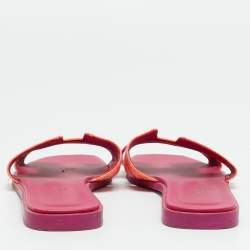 مملوكة مسبقًا Hermes Oran Size 37 Orange/Purple Canvas Flat Slides