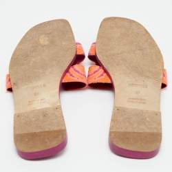 مملوكة مسبقًا Hermes Oran Size 37 Orange/Purple Canvas Flat Slides