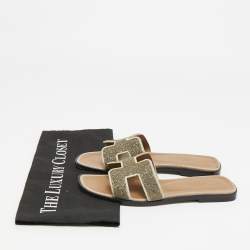 مملوكة مسبقًا صندل فلات هيرمس أوران غليتر وسويدي بيج مقاس 39