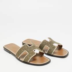 مملوكة مسبقًا صندل فلات هيرمس أوران غليتر وسويدي بيج مقاس 39