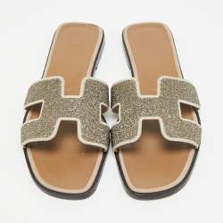 مملوكة مسبقًا صندل فلات هيرمس أوران غليتر وسويدي بيج مقاس 39