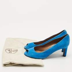 مملوكة مسبقًا Hermes Size 39 Blue Suede Peep Toe Pumps