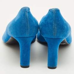 مملوكة مسبقًا Hermes Size 39 Blue Suede Peep Toe Pumps