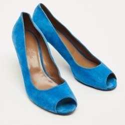 مملوكة مسبقًا Hermes Size 39 Blue Suede Peep Toe Pumps