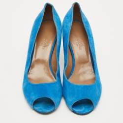 مملوكة مسبقًا Hermes Size 39 Blue Suede Peep Toe Pumps