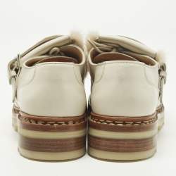 Pre Owned أحذية ديربي هيرمس جلد كريمي وفرو منك مقاس 40