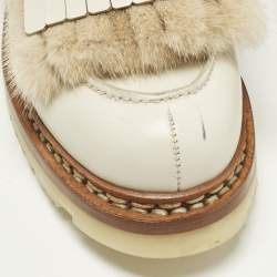 Pre Owned أحذية ديربي هيرمس جلد كريمي وفرو منك مقاس 40