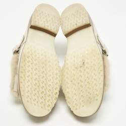 Pre Owned أحذية ديربي هيرمس جلد كريمي وفرو منك مقاس 40